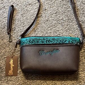 Wrangler Teal and Brown Crossbody Bag